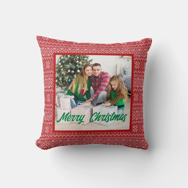 Personalized Family Christmas Stylish Photo Kissen (Vorderseite)
