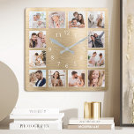 Personalized Family Foto Elegant Gold<br><div class="desc">Easily create your own personalized gold metallic wall clock with your custom family fotos. For best results,  crop the images to square - with the focus point in the center - before uploading.</div>