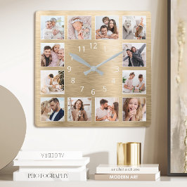 Personalized Family Foto Elegant Gold Quadratische Wanduhr