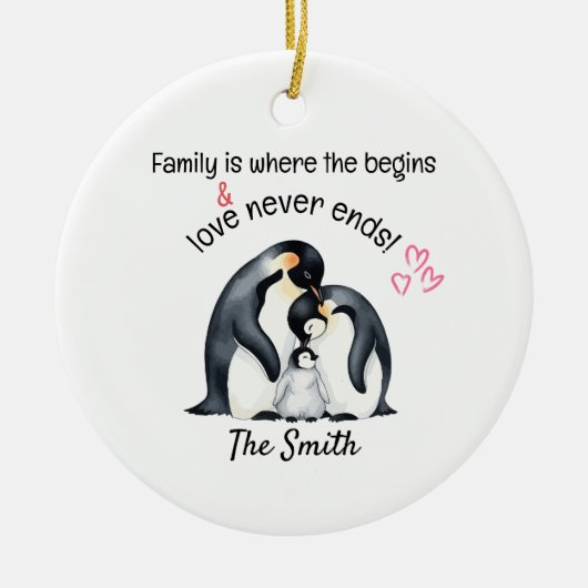 Personalized Family Is Where Love Never Ends Keramik Ornament (Vorne)