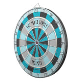 Personalized Family Name and Year Modern Blue Dartscheibe (Vorderseite rechts)