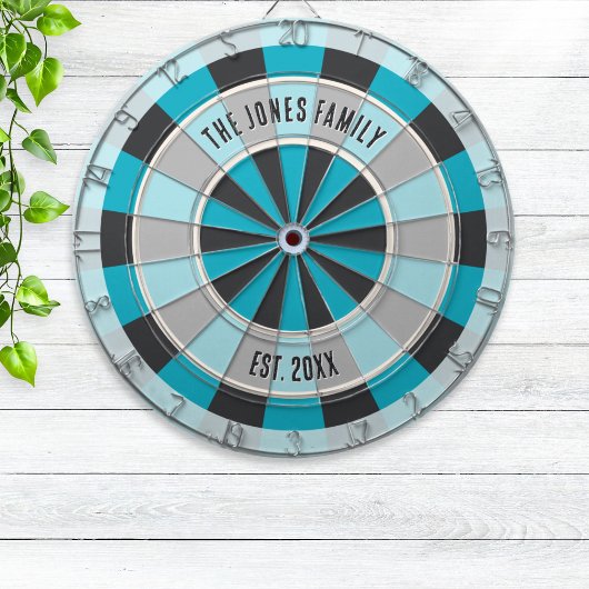 Personalized Family Name and Year Modern Blue Dartscheibe