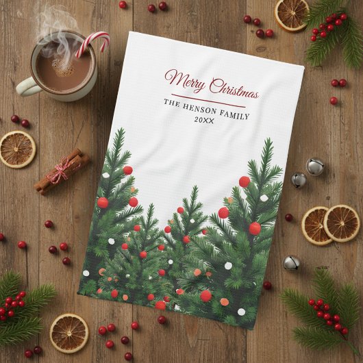 Personalized Family Name Christmas Tree Geschirrtuch