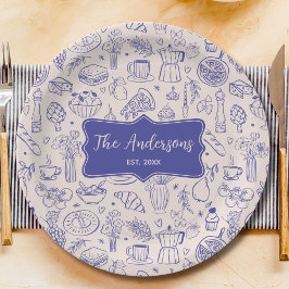 Personalized Family Name Cute Hand Drawn Food Pappteller