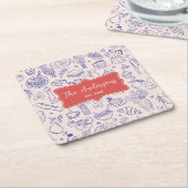 Personalized Family Name Cute Hand Drawn Food Rechteckiger Pappuntersetzer (angewinkelt)