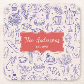 Personalized Family Name Cute Hand Drawn Food Rechteckiger Pappuntersetzer (Vorderseite)