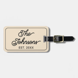 Personalized Family Name in Elegant Script Beige Gepäckanhänger