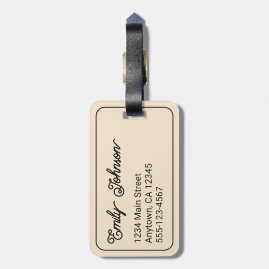 Personalized Family Name in Elegant Script Beige Gepäckanhänger (Rückseite vertikal)