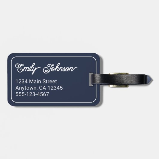 Personalized Family Name in Elegant Script Navy Gepäckanhänger (Rückseite horizontal)
