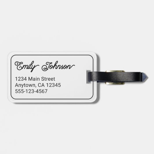 Personalized Family Name in Elegant Script White Gepäckanhänger (Rückseite horizontal)