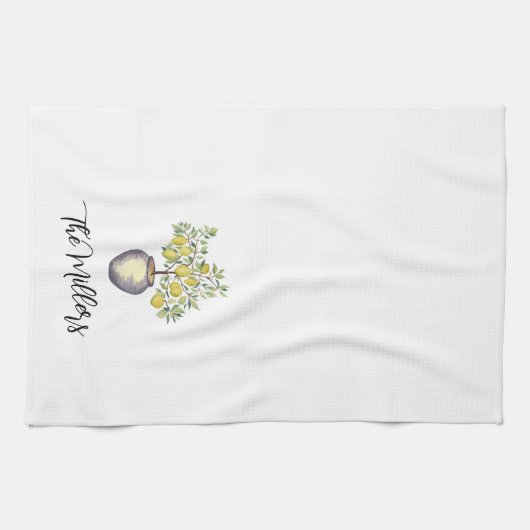 Personalized Family Name Lemon Topiary Geschirrtuch (Horizontal)