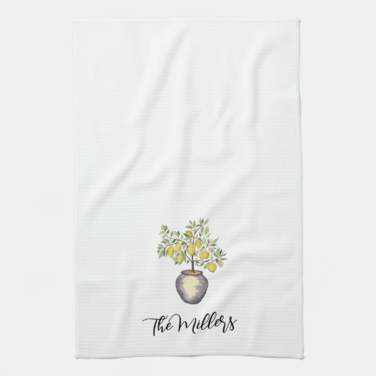 Personalized Family Name Lemon Topiary Geschirrtuch (Vertikal)