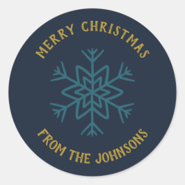 Personalized Family Name Merry Christmas Snowflake Runder Aufkleber