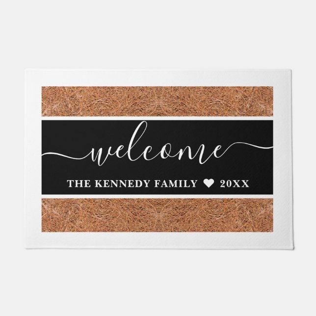 Personalized Family Name Rustic Coir Welcome Fußmatte (Vorderseite)