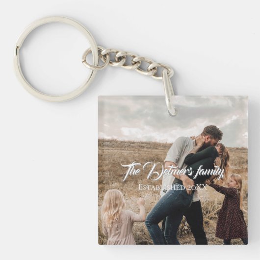 Personalized Family Name Script Photo Schlüsselanhänger (Vorderseite)
