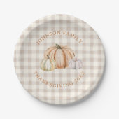 Personalized Family Name Thankful Neutral Gingham Pappteller (Vorderseite)
