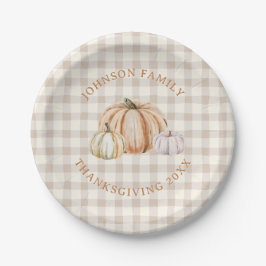 Personalized Family Name Thankful Neutral Gingham Pappteller
