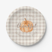 Personalized Family Name Thankful Neutral Gingham Pappteller (Vorderseite)