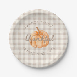 Personalized Family Name Thankful Neutral Gingham  Pappteller
