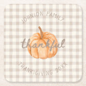 Personalized Family Name Thankful Neutral Gingham Rechteckiger Pappuntersetzer (Vorderseite)