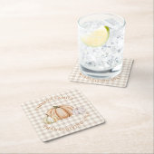 Personalized Family Name Thankful Neutral Gingham Rechteckiger Pappuntersetzer (Vor Ort)