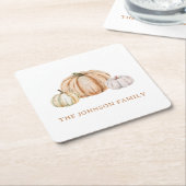 Personalized Family Name Thankful Neutral Pumpkin Rechteckiger Pappuntersetzer (angewinkelt)