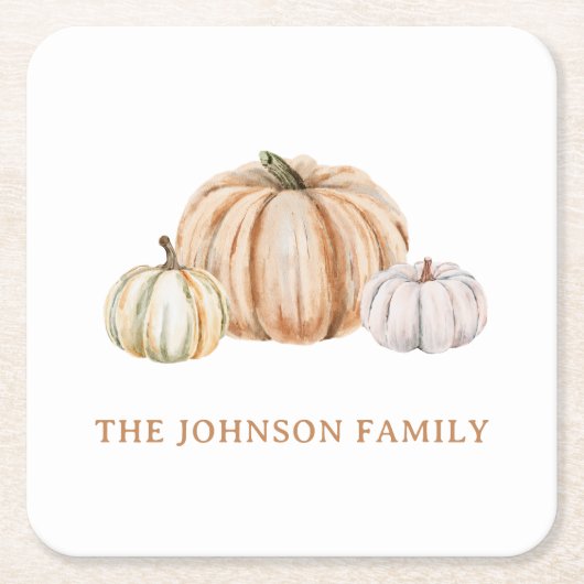 Personalized Family Name Thankful Neutral Pumpkin Rechteckiger Pappuntersetzer (Vorderseite)