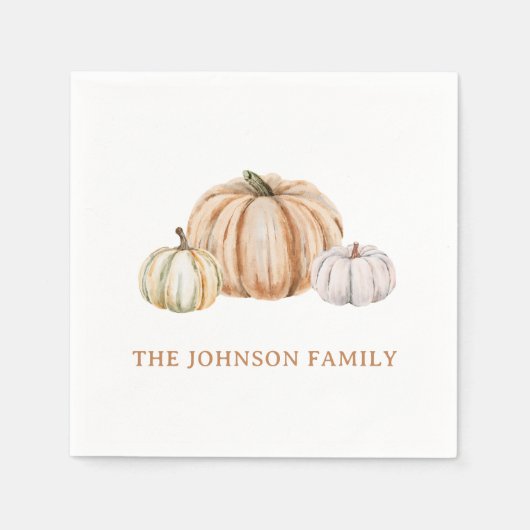 Personalized Family Name Thankful Neutral Pumpkin Serviette (Vorderseite)