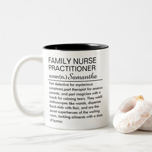 Personalized Family Nurse Practitioner Definition  Zweifarbige Tasse (Mit Donut)