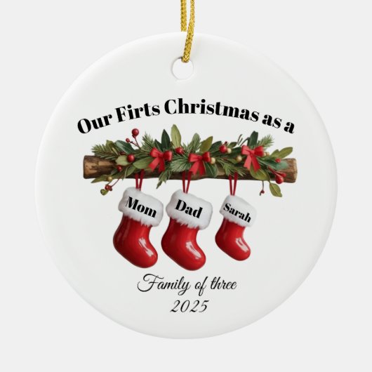 Personalized Family of Three Christmas Ornament Keramik Ornament (Vorne)