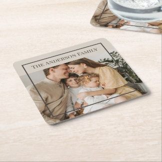 Personalized Family Photo | Custom Family Name Rechteckiger Pappuntersetzer