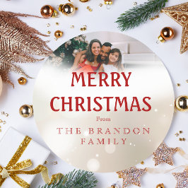 Personalized Family Photo Holiday Holly Christmas Runder Aufkleber