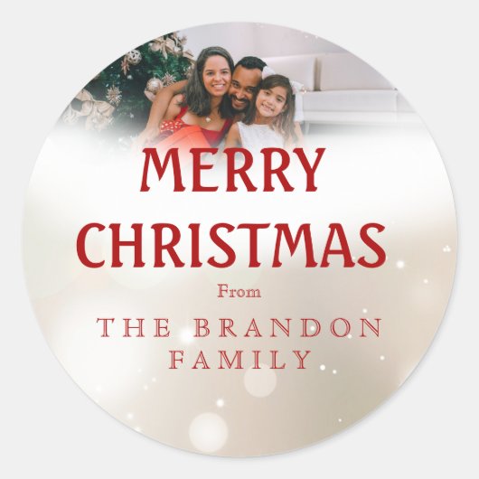 Personalized Family Photo Holiday Holly Christmas Runder Aufkleber (Vorderseite)
