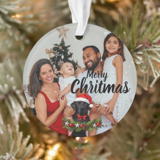 Personalized Family Photo Ornament with Dog (Baum)