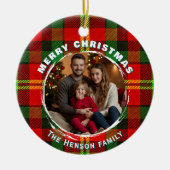 Personalized Family Photo Plaid Pattern Christmas  Keramik Ornament (Vorne)
