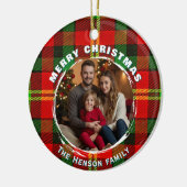 Personalized Family Photo Plaid Pattern Christmas  Keramik Ornament (Links)