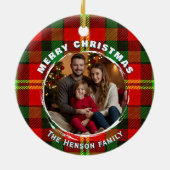 Personalized Family Photo Plaid Pattern Christmas  Keramik Ornament (Hinten)