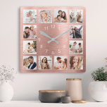 Personalized Family Photo Rose Gold Elegant Quadratische Wanduhr<br><div class="desc">Easily create your own personalized rose gold metallic style wall clock with your custom family photos. For best results,  crop the images to square - with the focus point in the center - before uploading.</div>