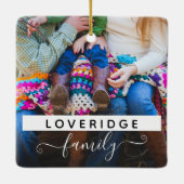 Personalized Family Surname Custom Foto Christmas Keramikornament (Rückseite)