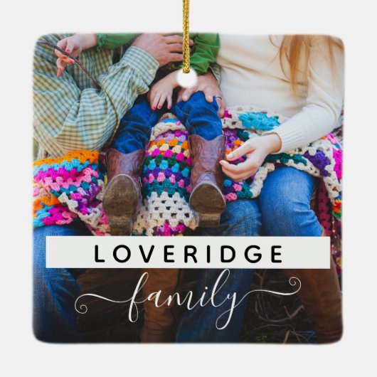 Personalized Family Surname Custom Foto Christmas Keramikornament (Rückseite)