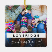 Personalized Family Surname Custom Foto Christmas Keramikornament (Vorderseite)