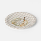 Personalized Family Thanksgiving Neutral Gingham  Pappteller (Schrägansicht)