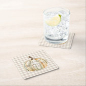 Personalized Family Thanksgiving Neutral Gingham  Rechteckiger Pappuntersetzer (Vor Ort)