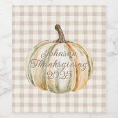Personalized Family Thanksgiving Neutral Gingham  Weinetikett (Einzelnes Label)