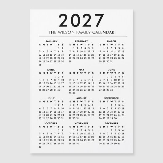 Personalized Family Wall Calendar 2027 Magnetkarte (Vorderseite)