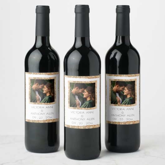 Personalized Faux Gold Frame Rustic Elegant Weinetikett (Flaschen)