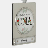 Personalized Favorite CNA Red Floral Christmas Banner-Ornament Silber (Rechts)