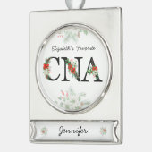 Personalized Favorite CNA Red Floral Christmas Banner-Ornament Silber (Links)