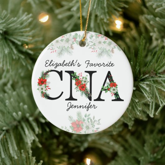 Personalized Favorite CNA Red Floral Christmas Keramik Ornament (Baum)