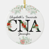 Personalized Favorite CNA Red Floral Christmas Keramik Ornament (Vorne)